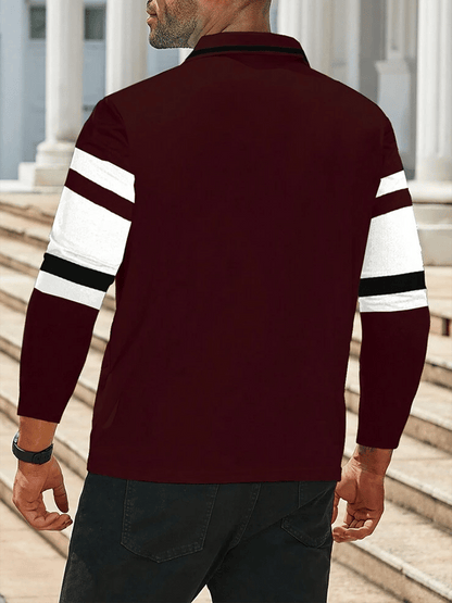 Men's Striped Business Casual Long Sleeve Polo Shirt