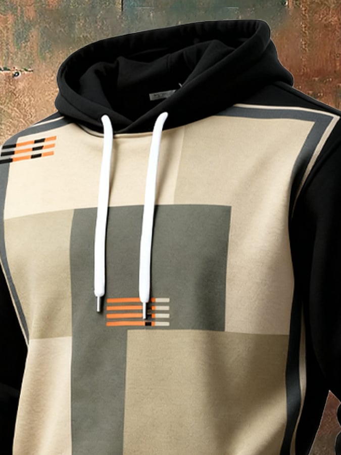 Men's Retro Distressed Color Block Print Casual Long Sleeve Sweatshirt