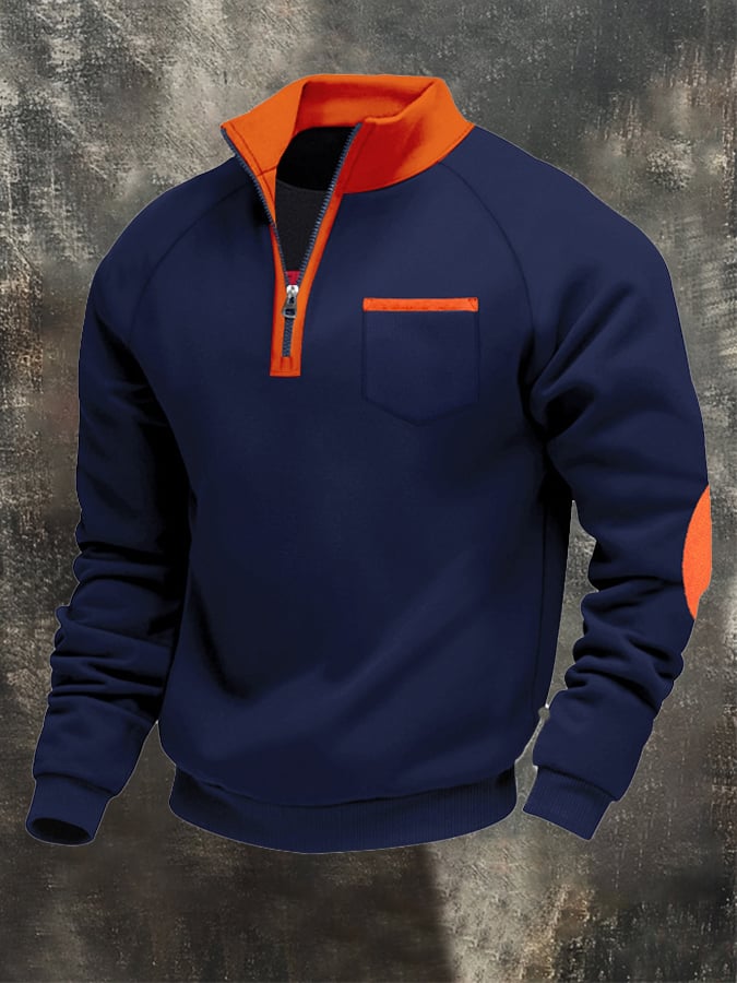 Men's Retro Patchwork Comfortable Color Block Zipper Sweatshirt