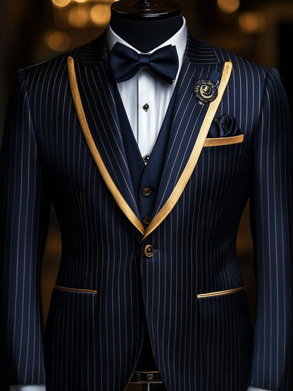 Men'S Casual Classic Business Striped Long-Sleeved Suit