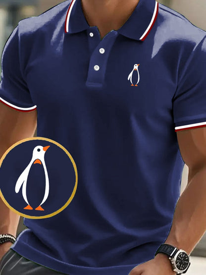 Men's classic casual polo shirt with penguin print