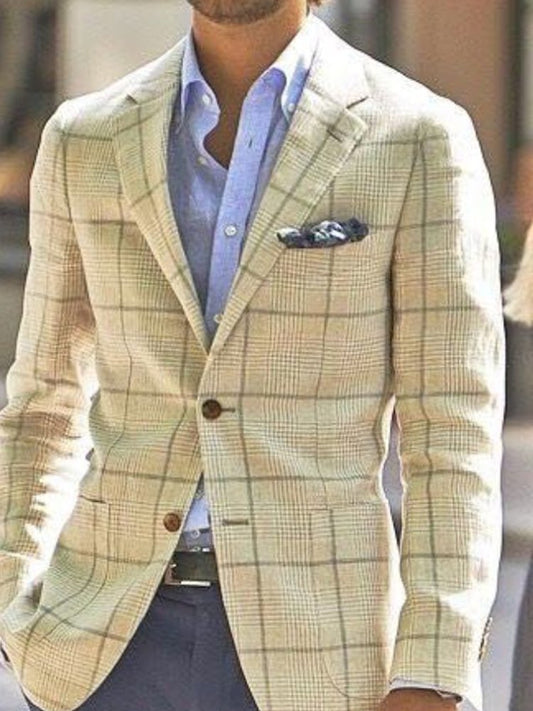 Men's Business Casual Large Pocket Plaid Blazers