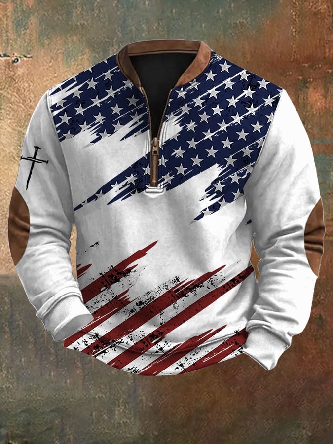 Men's Cross Flag Printed Zip Collar Sweatshirt