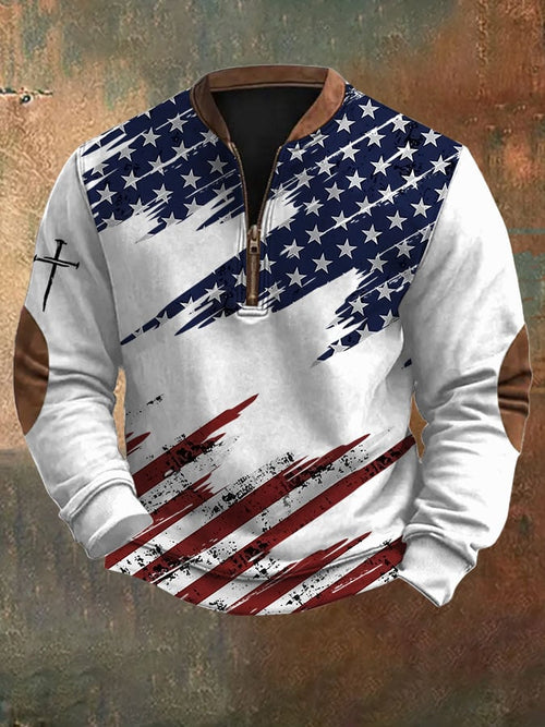 Men's Cross Flag Printed Zip Collar Sweatshirt