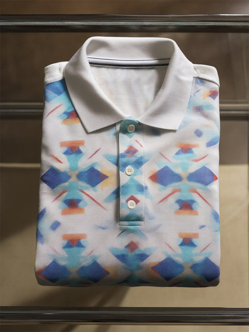 Men's Business Casual Cross Faith Art Button Short Sleeve Polo Shirt