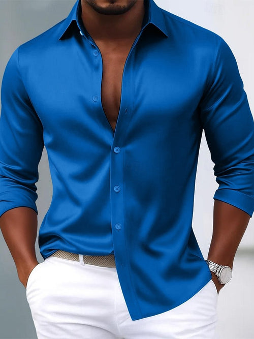 Men's Luxury Blue Long-Sleeved Shirt