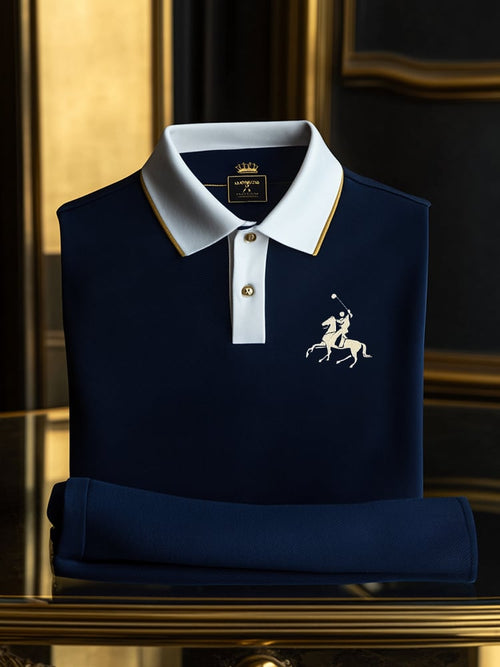 Men's Classic Business Check Logo Button Short Sleeve Polo Shirt