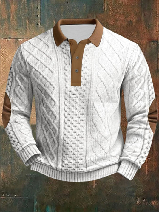 Men's Cable Textured Print Casual Sweatshirt