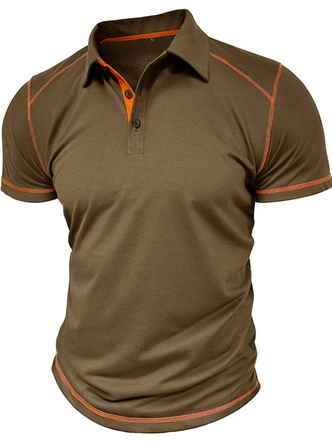 Men's Color Blocking Polo Collar Short Sleeved Polo Shirt