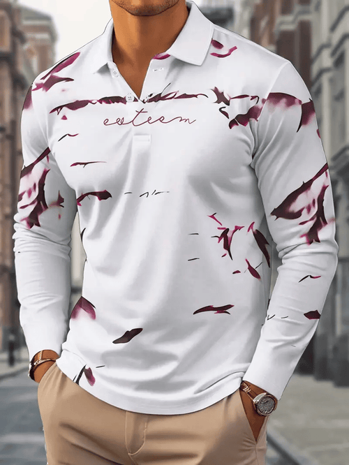 Men's Business Casual Striped Button-Down Polo