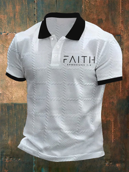 Men's Faith Printed Button Design Polo Shirt