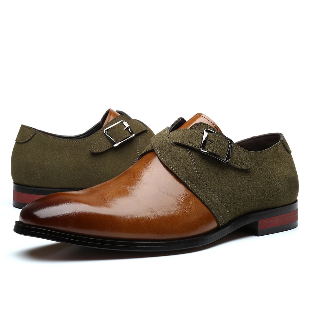 Trendy Color Matching Double Buckle Slip-On British Style Men'S Shoes