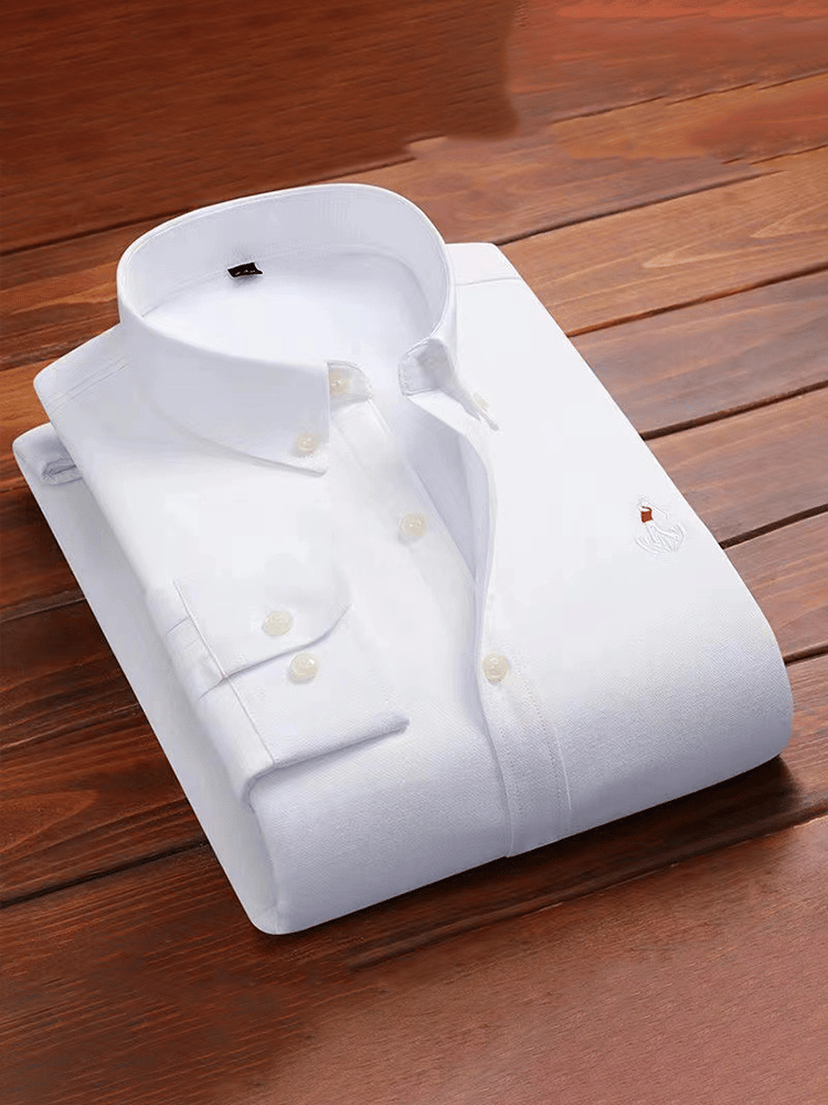 Men's Thick Cotton Embroidered Long Sleeve Business Shirt
