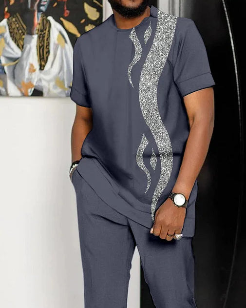 Men's White Printed Short Sleeve Suit 2 Colors 162