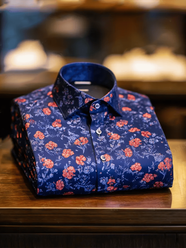 Men's Business Luxury Floral Print Short-sleeved Shirt