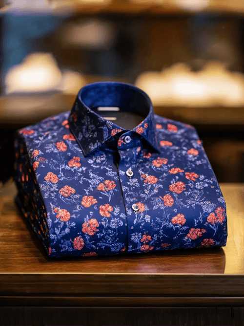 Men's Business Luxury Floral Print Short-sleeved Shirt