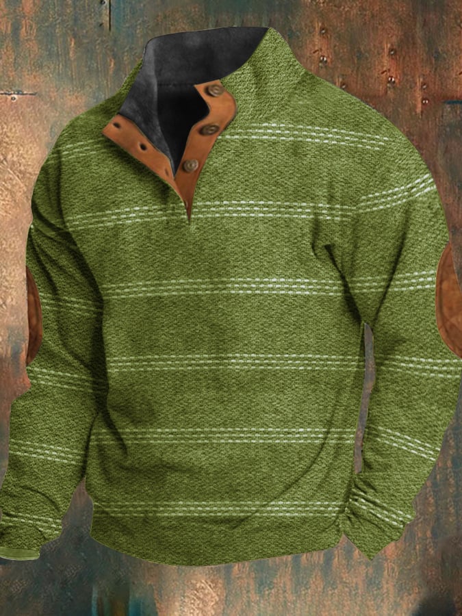 Men's Western Retro Print Element Design Stand Collar Button Sweatshirt