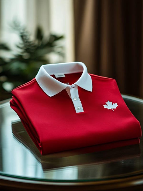 Men's Maple Leaf Print Business Casual Short Sleeve Polo Shirt