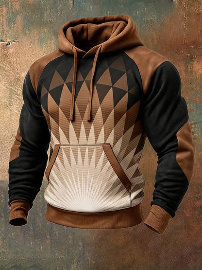 Men's Retro Distressed Color Block Print Casual Long Sleeve Sweatshirt