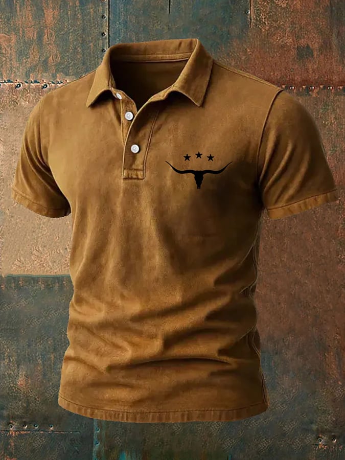 Men's Western Retro Print Polo Shirt