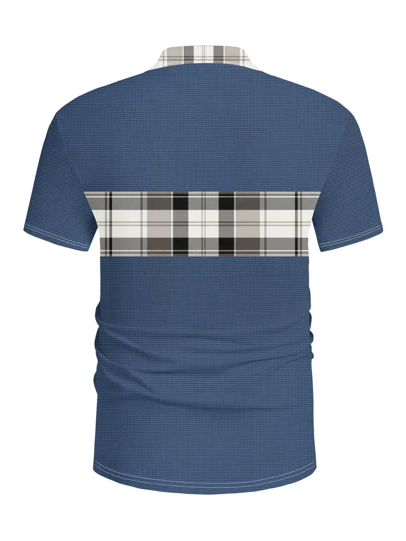 Men's Business Stripe Logo Button-Down Short Sleeve Polo Shirt