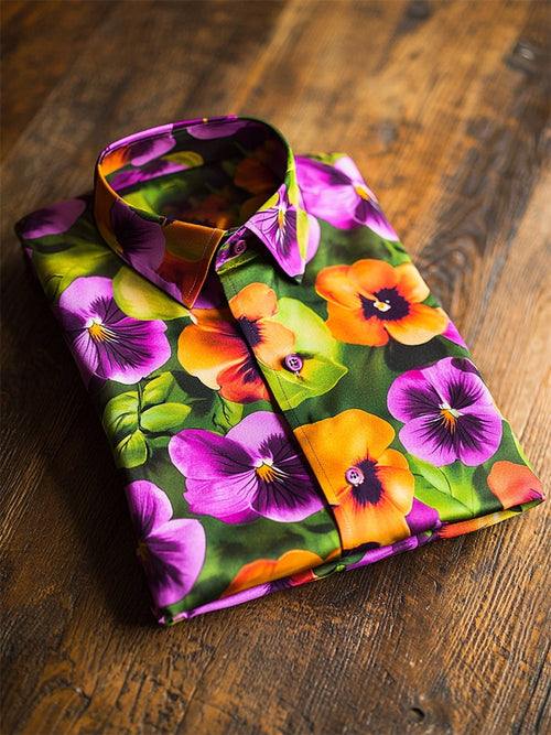 Men's Satin Luxe Hawaiian Print Short Sleeve Button Shirt
