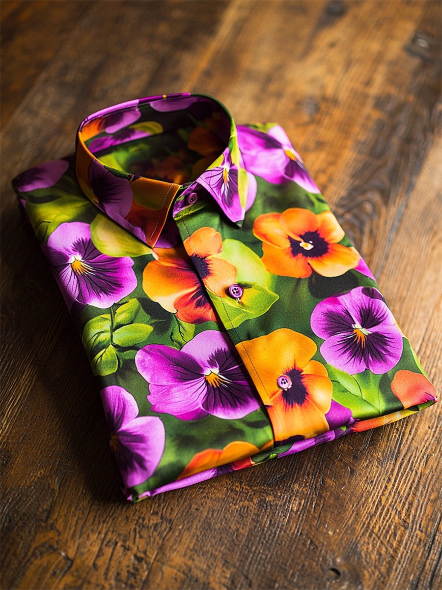 Men's Satin Luxe Hawaiian Print Short Sleeve Button Shirt