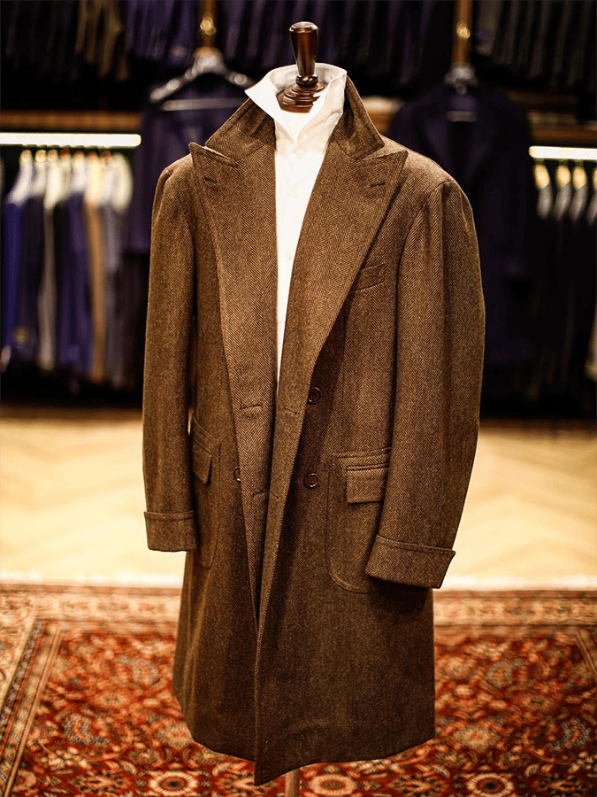 Men's Stylish Herringbone Double-Breasted Pocket Design Casual Woolen Coat