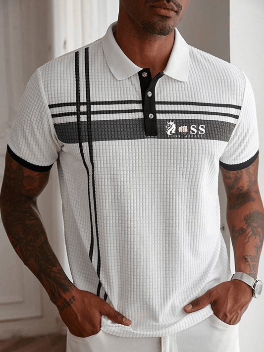 Men's Fashion Business Letter Printed Plaid Fabric Casual Polo Shirt