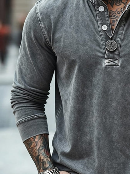 Men's Vintage Washed and Distressed Outdoor Zip-Up Hoodie
