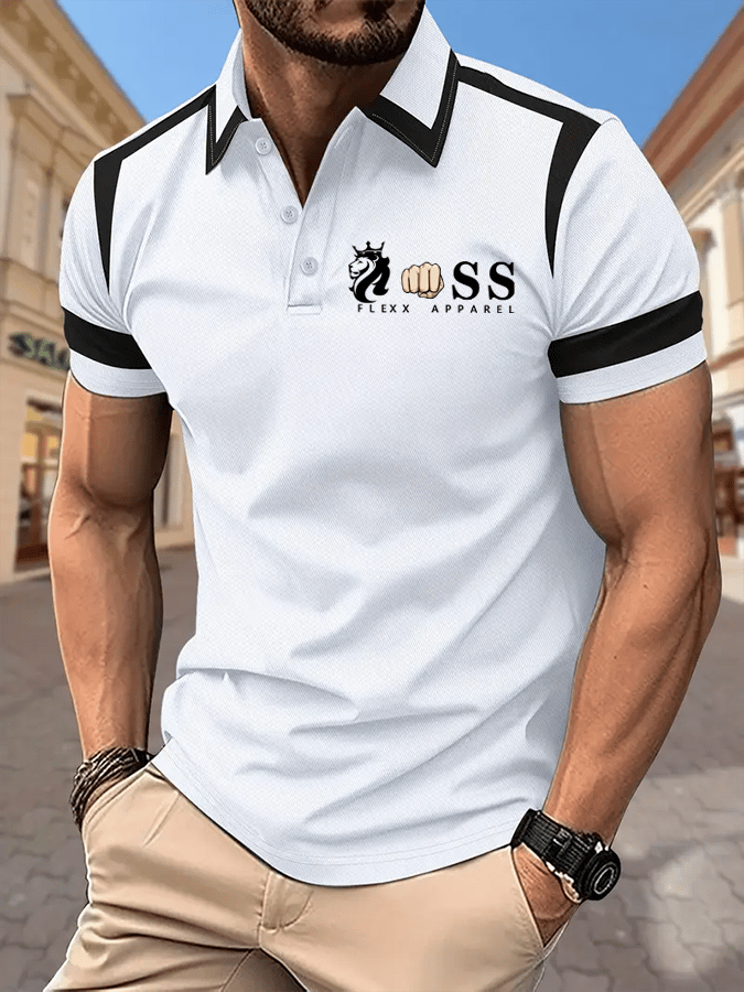 Men's Retro Letter Design Printed Casual Polo Shirt