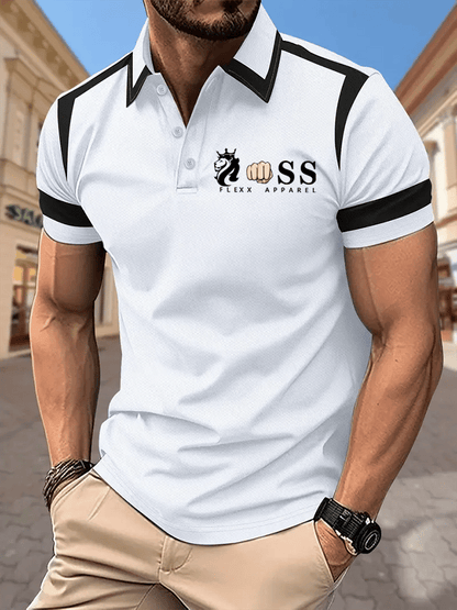 Men's Retro Letter Design Printed Casual Polo Shirt