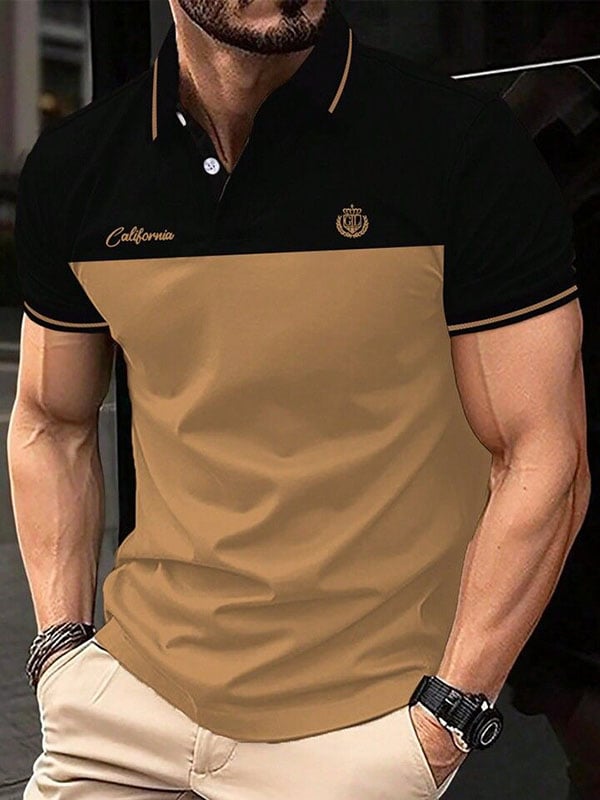 Men's Business Logo Button-Down Short Sleeve Polo Shirt