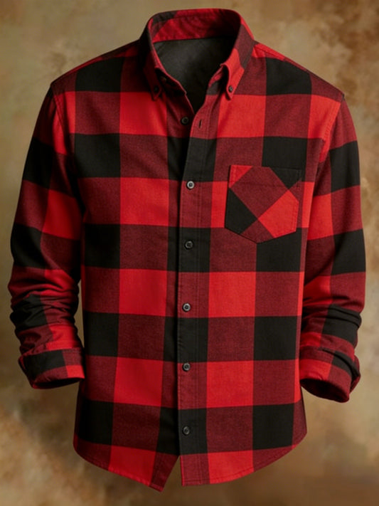 Men's Retro Abstract Art Print Plaid Pattern Business Style Shirt