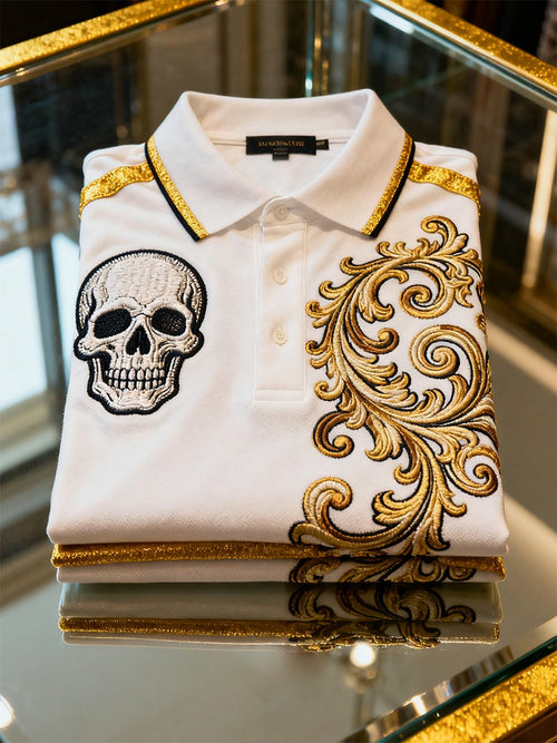 Men's Vintage Business Skull Long Sleeve Polo Shirt