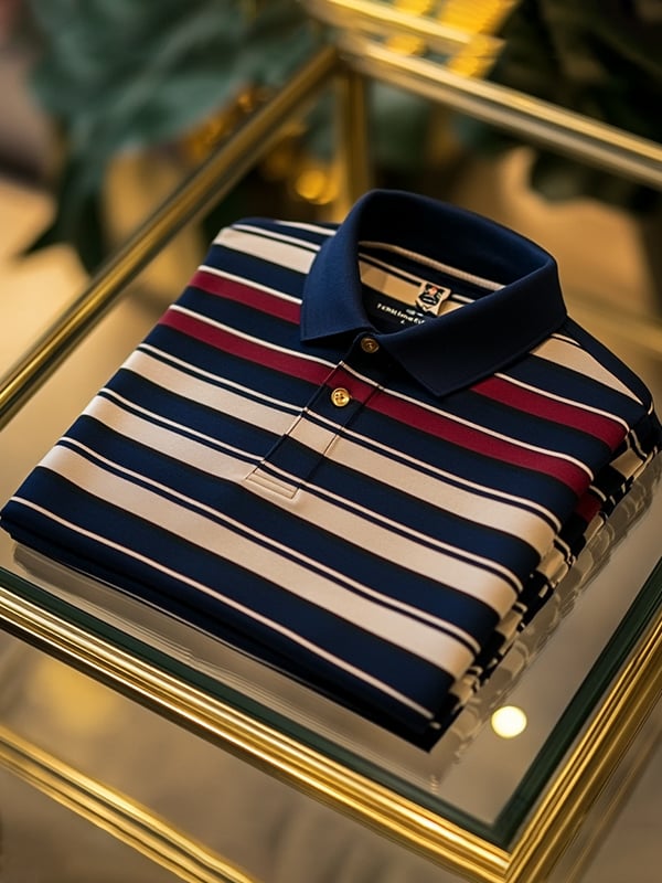 Men's Retro Business Stripe Print Long Sleeve POLO Shirt