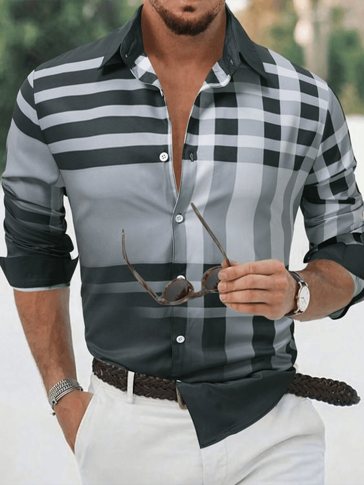 Men's Plaid Business Long Sleeve Shirt