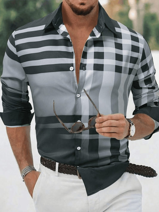 Men's Plaid Business Long Sleeve Shirt
