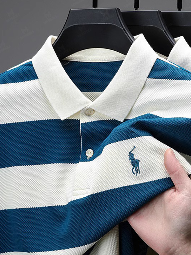 Men's Fashion Business Style Letter Printed Waffle Casual Short Sleeve POLO Shirt
