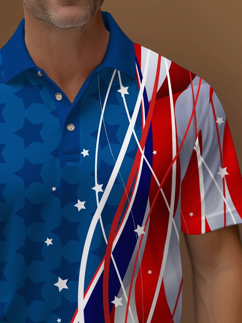 American Flag Printed Short Sleeve Polo Shirt