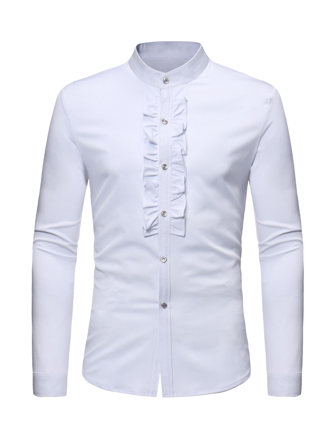 Men's Stand Collar Lace Solid Color Long Sleeve Tuxedo Dress Shirt
