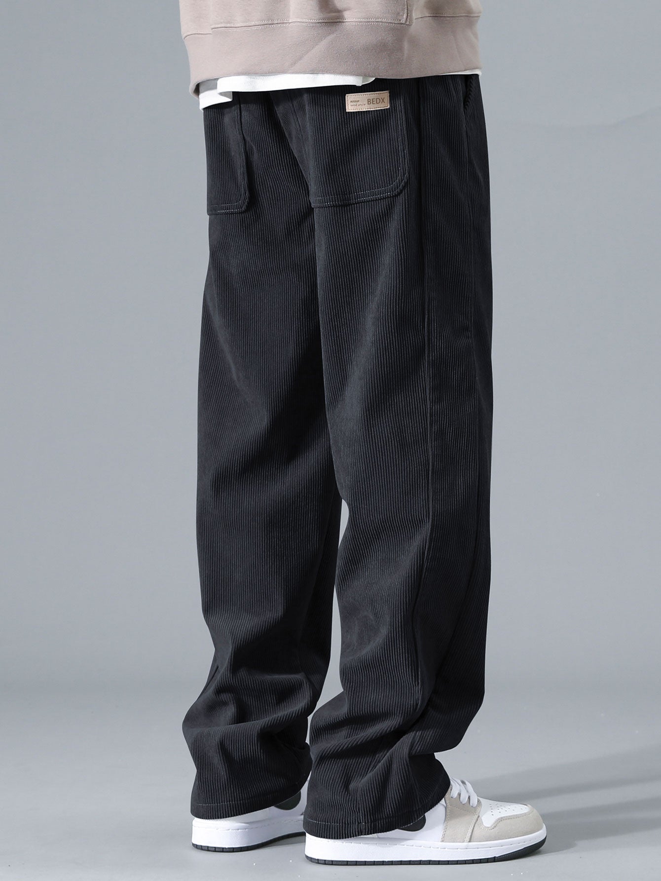 Relax Fit Contrast Corduroy Polo Collar Sweatshirt & Straight Leg Corduroy Pants