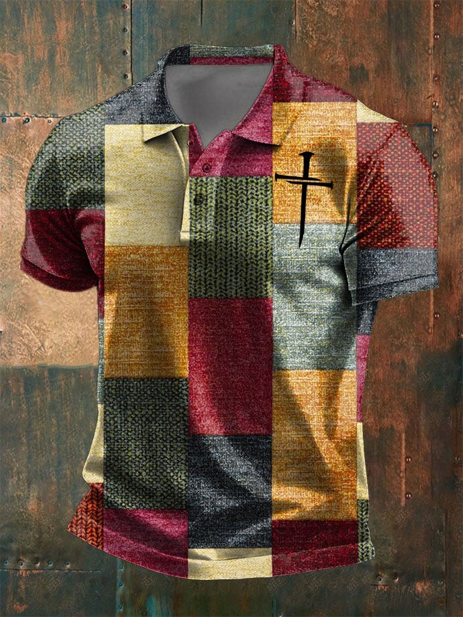 Men's Faith Cross Art Printed Casual POLO Shirt