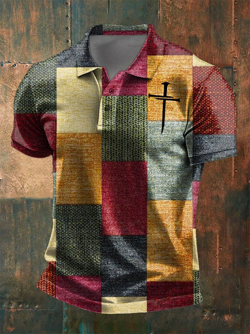 Men's Faith Cross Art Printed Casual POLO Shirt