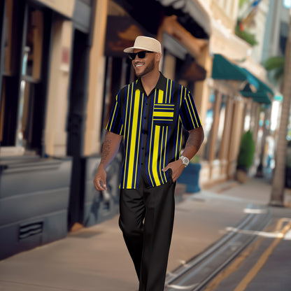 Men's retro colorblock short-sleeved shirt walking Suit 1684