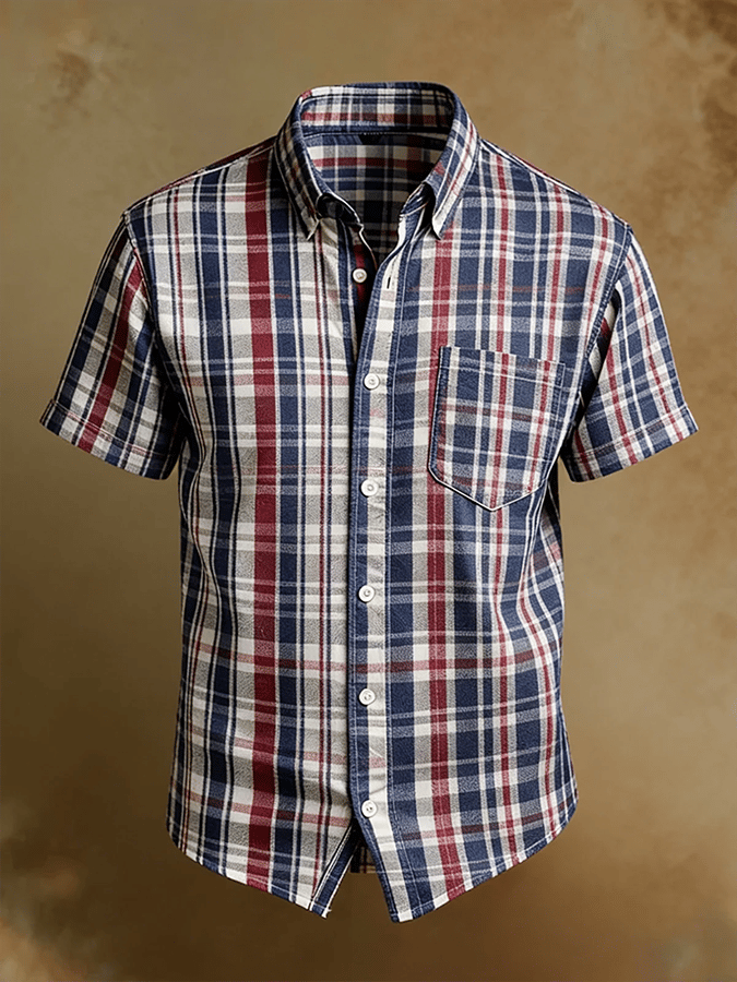 Men's Vintage Abstract Art Print Short-Sleeved Pocket Shirt