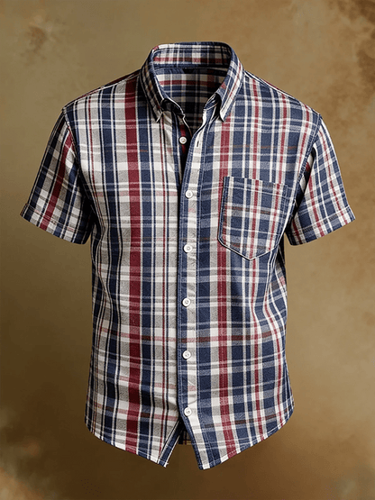 Men's Vintage Abstract Art Print Short-Sleeved Pocket Shirt