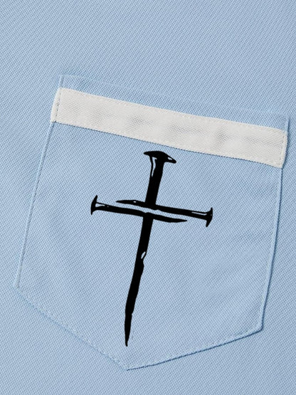 Men's Faith Cross Printed Casual Polo Shirt (With Pockets)
