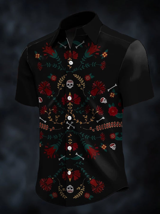 Men's Retro Western Contrast Print Short Sleeve Casual Shirt