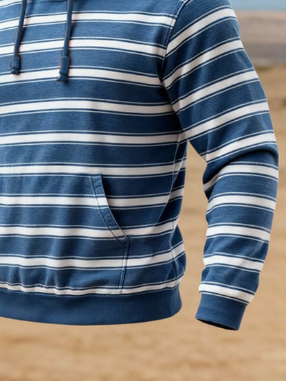 Men'S Stylish Striped Contrasting Hooded Sweatshirt